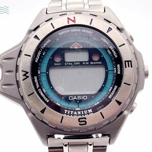2405600326 ＃ CASIO カシオ コンパスウォッチ CPW-400 クォーツ QZ デジタル チタン 腕時計 シルバー ブルー ブラック 純正ベルトの画像1