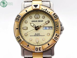 2405600431 # SEIKO Seiko ALBA Alba V348-6A50 QZ AQUA GEAR aqua gear day date wristwatch Gold face Vintage used 