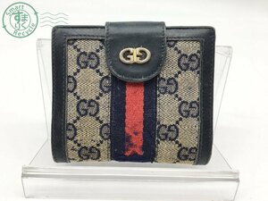 2405600286　＊ GUCCI グッチ 財布 キャンバス レザー ネイビー系 二つ折り 札入れ 小銭入れ コインケース ミニ ウォレット 中古