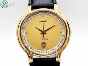 2405600585　＃ 1円～！ RADO ラドー FLORENCE フローレンス 129.3645.2 クォーツ QZ 3針 デイト 腕時計 ゴールド文字盤 純正ベルト 中古