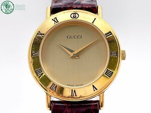 2405600977　＃ GUCCI グッチ 3000.2.L クォーツ QZ 2針 アナログ 腕時計 ゴールド文字盤 純正ベルト ヴィンテージ 中古