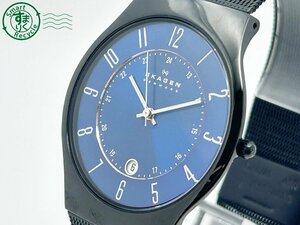 2405601210　◇ SKAGEN スカーゲン T233XLTMN ブルー文字盤 ブラック デイト 3針 メンズ クォーツ QUARTZ QZ 腕時計 中古