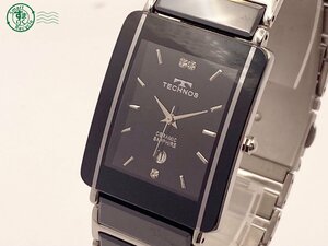 2405601492 ^ TECHNOS Tecnos wristwatch TAM-530 ceramic sapphire black face Date 3 hands men's quartz QZ original belt used 