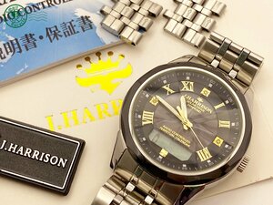 2405601892 ^ J.HARRISON John is lison wristwatch JH-1975 black face 3 hands cut glass diamond attaching radio wave solar original belt used 