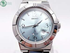 2405602272　＃ SEIKO セイコー LUKIA ルキア 4F32-0130 パーペチュアルカレンダー クォーツ QZ 3針 デイト 腕時計 水色文字盤 純正ベルト