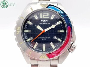 22404603929 # TECHNOS Tecnos T4390 кварц QZ 3 стрелки Date аналог наручные часы чёрный циферблат черный оригинальный ремень Vintage б/у 