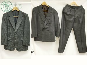 2405303110　＊ スーツ 3点 まとめ売り ジャケット パンツ チェック グレー系 メンズ 服 紳士服 中古