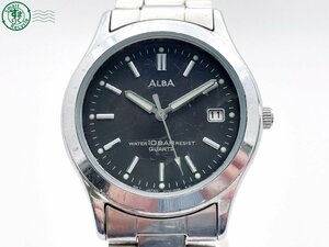 2405603335　＃ SEIKO セイコー ALBA アルバ V732-0L80 クォーツ QZ 3針 デイト アナログ 腕時計 黒文字盤 ブラック 純正ベルト 中古