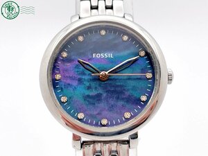 2405603636　＃ FOSSIL フォッシル クォーツ QZ 3針 アナログ ストーン付き 腕時計 ブルーシェル文字盤 純正ベルト ヴィンテージ