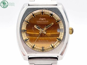 2405604176 # TECHNOS Tecnos ARGUSa- gas self-winding watch 3 hands Date analogue wristwatch brown group face Vintage used 