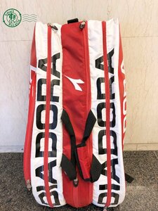 2405601518　▽ DIADORA ディアドラ リュック テニスラケットバッグ 赤系 ホワイト系 現状品 中古