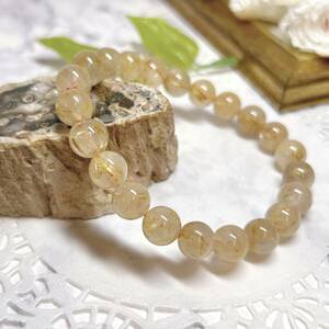 【E9535】お買い得！ゴールデンルチルクォーツ9㎜＊ブレスレット＊仕事＊お金＊Golden Rutile Quartz Brac