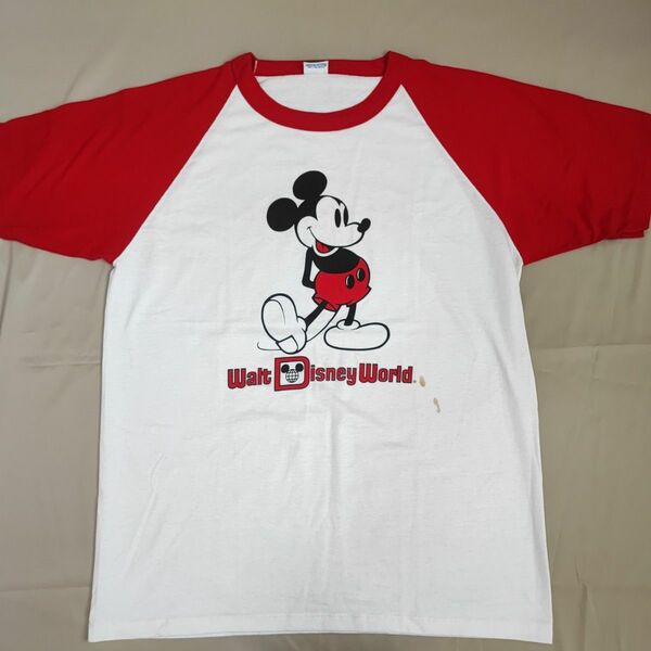 80年代　青タグ　Disney　ディズニー　ラグランスリーブ　XLサイズ 半袖 tシャツ