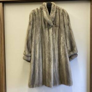 【Q-276】 FUR SALON 高島屋 毛皮 ファー コート ミドル丈 グレー系