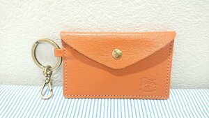 [ free shipping ][ unused ]IL BISONTE Il Bisonte key ring attaching card-case thin type orange leather gold gram (i)