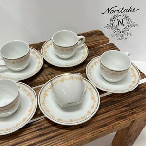 Noritake ノリタケ 花柄 金彩 コーヒーカップ＆ソーサー 小ぶり 可愛い 小さめ エスプレッソ ５客セット