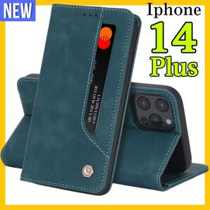 手帳型ケース iPhone14Plusケース　緑色　上質PUレザー アイホン14プラスカバー　カード収納 タンド機能 薄型 軽量 シンプル　グリーン