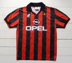 94/95 AC MILAN / ACミラン ホーム ユニフォーム LOTTO 11 サッカー OPEL 赤黒 L相当 90S 90's 90年代