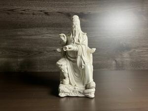 中国美術 白磁 特化窯 武人像 置物 高さ26cm 唐物 仏像 観音像 旧家整理品