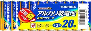 単3形× 20本 東芝 アルカリ乾電池 単3形1パック20本入 LR6L 20MP