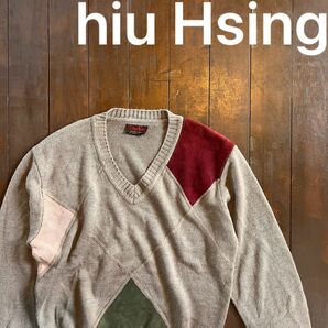 レア物！！【hiu Hsing】レザー切り替えセーター