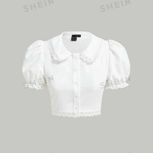 SHEIN MOD シーイン フリル レース ブラウス シャツ ショート丈 クロップド丈 韓国 フレガリ