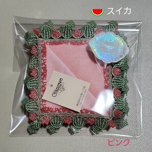 ☆近沢レース　タオルハンカチ「スイカ」　　　　　プチギフト　ピンク