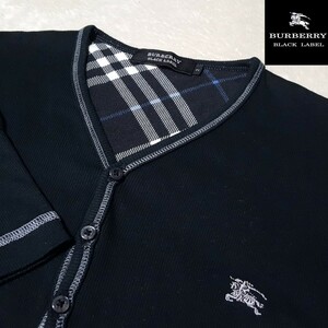 【極美品】BURBERRY BLACK LABEL バーバリーブラックレーベル ホース刺繍 ノバチェック サーマル ヘンリーネック Tシャツ カットソー 黒 M