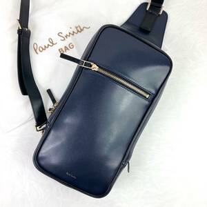 1 jpy [ new goods unused ]Paul Smith Paul Smith body bag shoulder bag en Boss City diagonal .. leather men's bag navy blue leather 