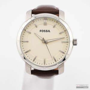 良品★S10 FOSSIL GB1285 ホワイト文字盤 レザーバンド ウォッチ 動作確認済 フォッシル 紳士腕時計 革ベルト アナログ メンズ レディース