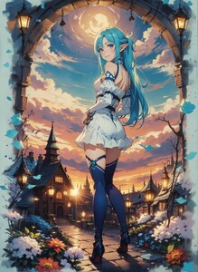 [14622], ALO　アスナ, A4 アート ポスター イラスト 同人 美少女 ファンアート アニメ