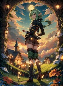 [14794], 妖精弓手, A4 アート ポスター イラスト 同人 美少女 ファンアート アニメ