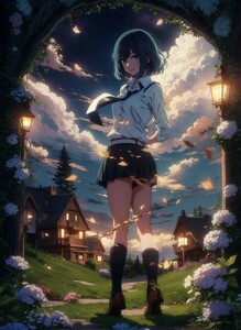 [14791], 黒川 あかね, A4 アート ポスター イラスト 同人 美少女 ファンアート アニメ