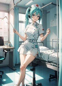 [17112], 初音ミク, ナース, A4 アート ポスター イラスト 同人 美少女 ファンアート アニメ