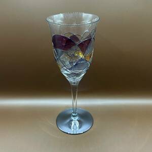 A)ステンドグラス調ワイングラス シャンパングラス レトロポップ 昭和レトロ クリスタルガラス 硝子製 ヴィンテージ カクテルグラス E0206