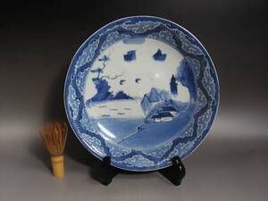 * old Imari blue and white ceramics ..... landscape map 9 size plate Edo period *