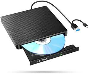 DETROVA 外付けDVD/CDドライブ DVDレコ CD/DVD-Rプレイヤー USB3.0&Type-C両用ケーブル Win