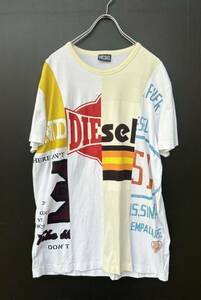 美品 DIESEL ディーゼル Tシャツ ロゴ パッチワーク 切り替えデザイン FRONT PRINTED T-DIEGIE A05051 リメイク リペア ホワイト XLサイズ