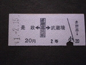 西武鉄道　多磨墓地前から是政・武蔵境ゆき切符