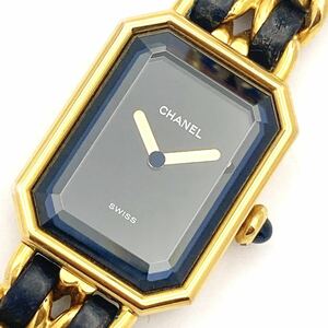 CHANEL Chanel Premiere M size black face Gold color lady's quarts wristwatch alp plum 0426