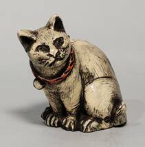 古美術柳　時代 萬古焼「山正」在銘 細密彫刻「鼠を狙う猫」人形 古萬古_画像2