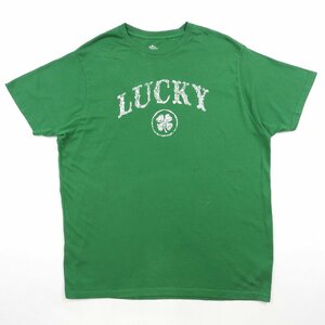 st patrick's day LUCKY 半袖Tシャツ グリーン Size XL #19092 送料360円 アメカジ カジュアル 聖パトリックの祝日 Tee クローバー 古着