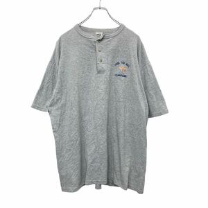 半袖 刺繍 Tシャツ XLサイズ グレー ハーフボタン 古着卸 アメリカ仕入 t2405-3082