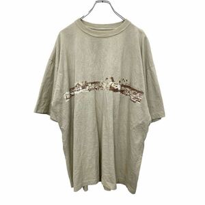 GO BaReFooT 半袖 プリント Tシャツ Lサイズ バックプリント グリーン コットン USA製 古着卸 アメリカ仕入 t2405-3276
