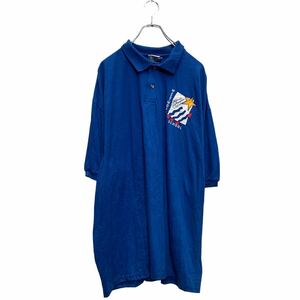 Hanes 半袖 ポロシャツ 2XL ブルー ヘインズ ビッグサイズ バックプリント PTA 古着卸 アメリカ仕入 a604-7557