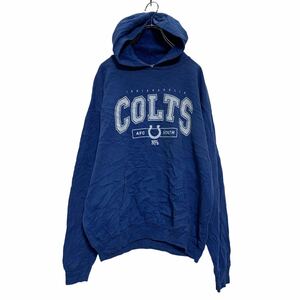 NFL プリント スウェット パーカー L～ ブルー エヌエフエル 裏起毛 プルオーバー COLTS アメフト 古着卸 アメリカ仕入 a605-5048