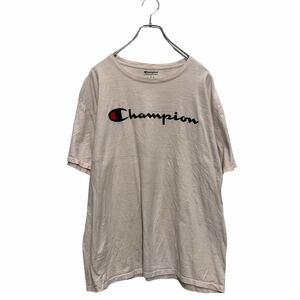 Champion 半袖 ロゴTシャツ L ピンクベージュ チャンピオン クルーネック 袖ロゴ 古着卸 アメリカ仕入 a605-5407