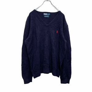 90s Polo Ralph Lauren ニット Lサイズ ラルフローレン セーター 紺 ネイビー 古着卸 アメリカ仕入 a605-5418