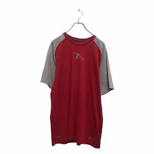 NIKE 半袖 プリント Tシャツ ナイキ M レッド グレー ラグラン ドライフィット クルーネック 古着卸 アメリカ仕入 a605-5945