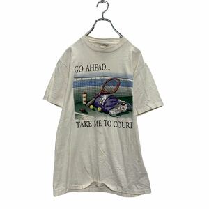 ONEITA 半袖 プリントTシャツ M ホワイト メキシコ製 シングルステッチ クルーネック テニス 古着卸 アメリカ仕入 a605-6336